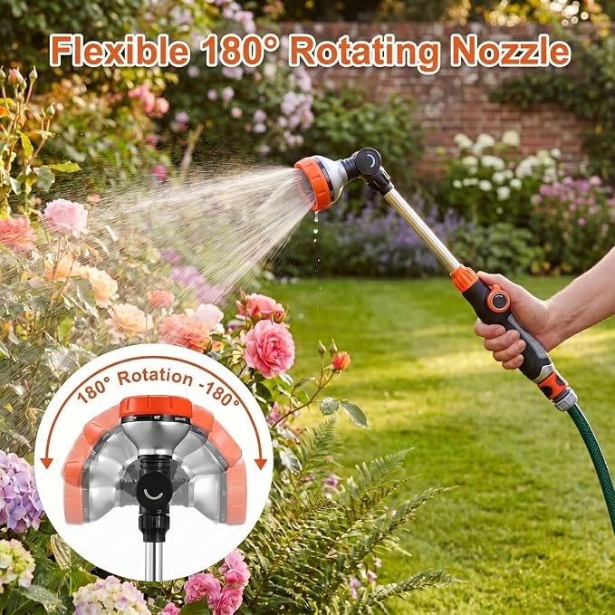 18 Inch Watering Wand for Garden Hose with 8 Spray Patterns | Thumb Flow Control, 8 Spray Patterns, Textured Handle, Hanging Baskets Lawn and Car Washing