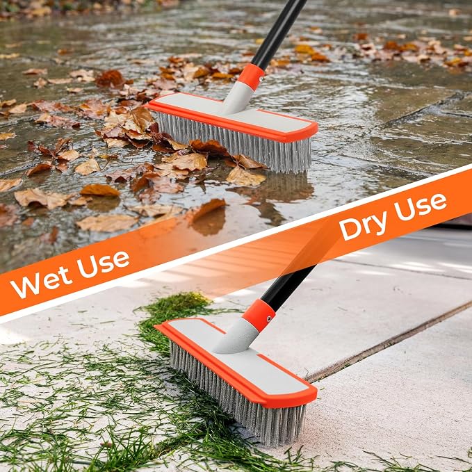 MAVRIZ Stainless Steel Concrete Brush with Long Handle - Heavy Duty Deck Brush for Concrete Cleaning, Outdoor Broom for Moss Removal, Wire Brushes for Scrubbing Patios, Driveways & Pools