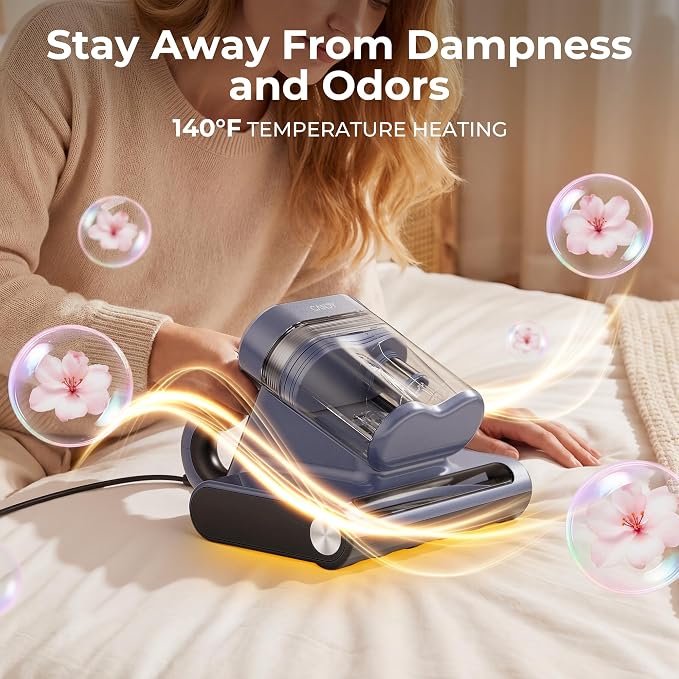 Candy Mattress Vacuum Cleaner, 16Kpa Bed Vacuum Cleaner with UV-C Light, 140°F Heat, 4 Level HEPA Filter & Ultrasonic, Versatile Handheld Vacuums for Bed, Sofa, Couch, Crib(Corded, 650W)