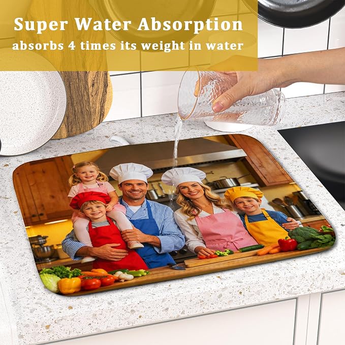 Custom Personalized Dish Drying Mat for Kitchen Counter Customized Dying Pad with Picture Text Home Decor