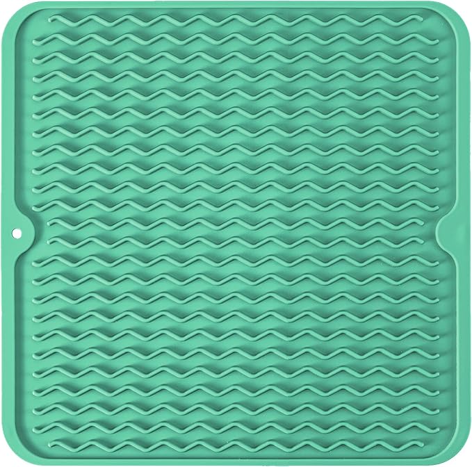 Silicone Dish Drying Mat for Multiple Usage, Easy clean, Eco-friendly, Heat-resistant Dish Drainer Mat for Kitchen Counter,Sink,Refrigerator or Drawer liner (12" x 12", Green)