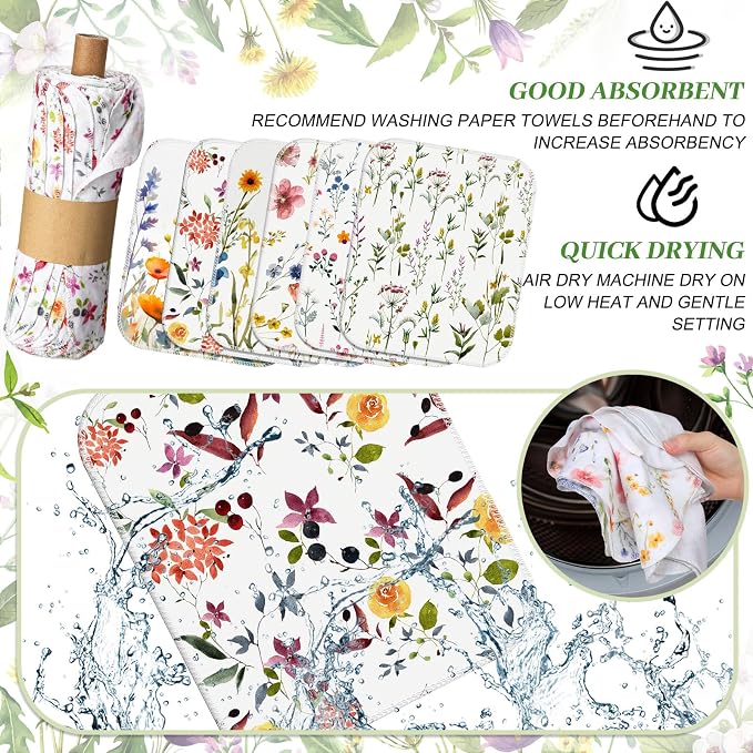 90 Pack Reusable Cleaning Cloths Washable Cotton Kitchen Dish Towels for Home Party Supplies Bulk, 9.84x11.81in (Wildflowers)