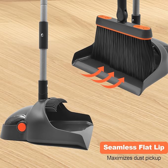Broom with Dustpan Combo Set, 54'' Extendable Long Handle Broom, 180 Degree Rotating Brush Indoor Sweeping, Dustpan with Comb Teeth, Ideal for Home, Kitchen, Lobby, and Office