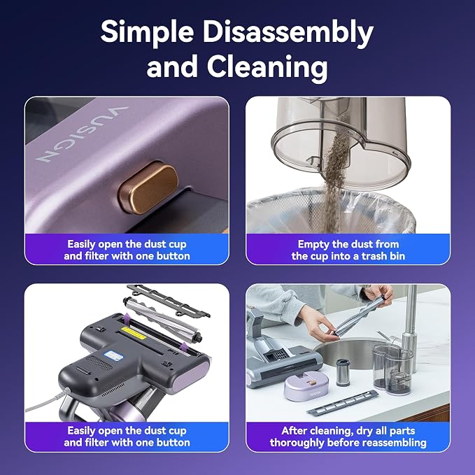 VUSIGN Mattress Vacuum Cleaner, 16Kpa Bed Vacuum Cleaner with 253.7nm UV-C Light, 140°F Heat, 40000RPM, HEPA Filter & Ultrasonic, Double-Cup Handheld Vacuums for Bed, Sofa, Couch, Crib(Corded, 500W)