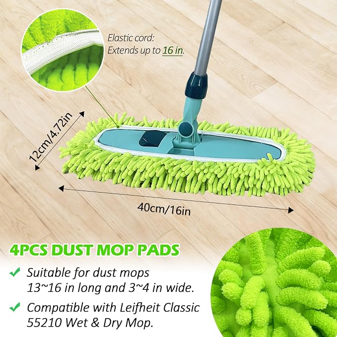 4PCS 13''~16'' Microfiber Dust Mop Pads Compatible with Leifheit 55210 | Reusable Mop Refills,Replacent Wet Mopping Pad & Washable Dry Sweeping Cloths for Hardwood Floor/Tile/Marble Cleaning