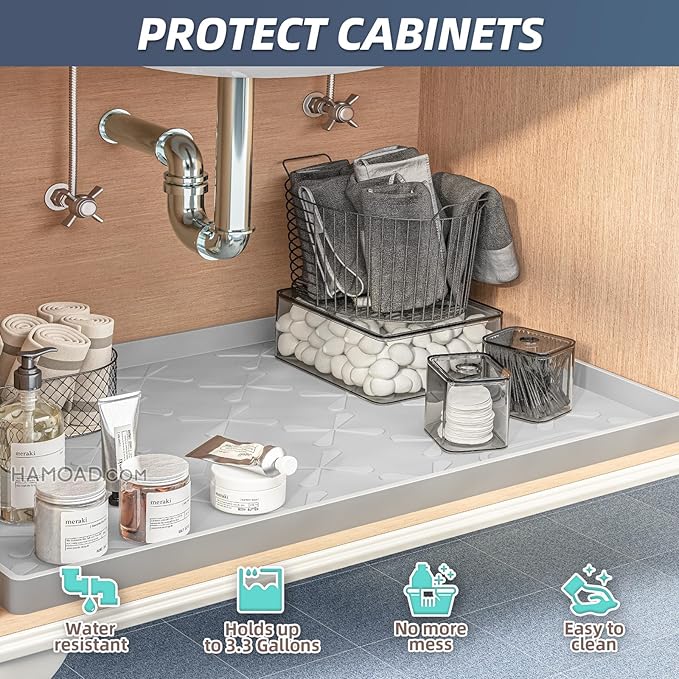 SIKADEER Under Sink Mat Waterproof 34" x 19", Silicone Mat Kitchen Drawer Shelf and Cabinet Liner, Sink Protector for Kitchen Organizers and Storage, Boot Tray Pet Food Mats
