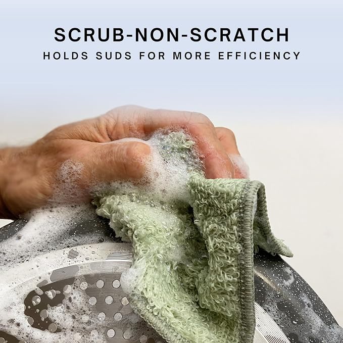 Whiffkitch Dishcloths Dishrags for Kitchen and Household Cleaning 6x7 6-Pack Non-Scratch 2-Ply Weave, Rayon Derived from Bamboo, Absorbent, Washable, Long-Lasting