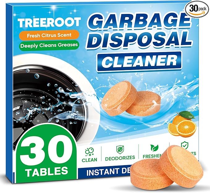 Treeroot 30 Pack Garbage Disposal Cleaner Deodorizer Tablets | Upgraded XL Foaming Citrus Garbage Disposal Cleaner Tablets, Kitchen Sink & Drain Cleaner, 15-Month Supply