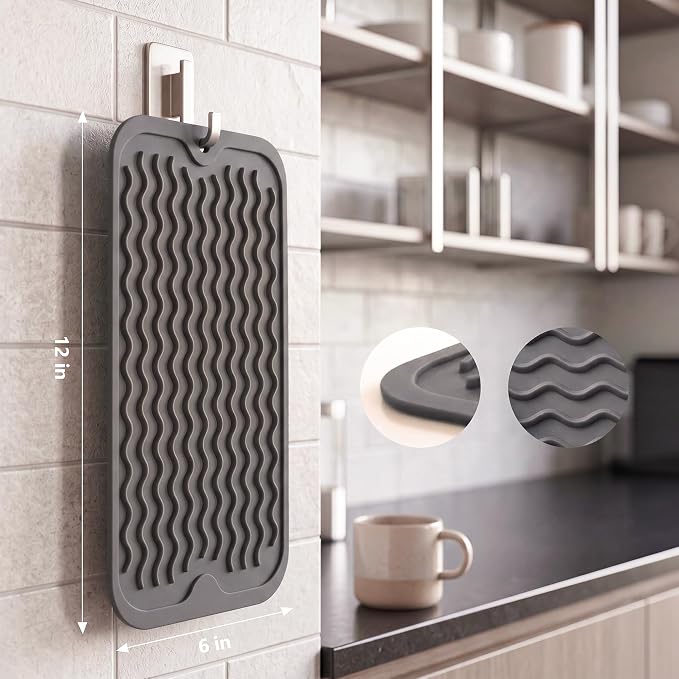 MicoYang Silicone Dish Drying Mat for Multiple Usage,Easy clean,Eco-friendly,Heat-resistant Silicone Mat for Kitchen Counter or Sink,Refrigerator or Drawer Liner Grey S 12 inches x 6 inches