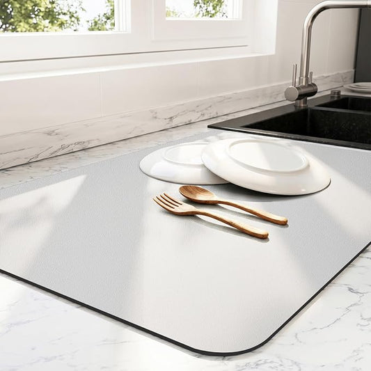 Ecotrim - Dish Drying Mat for Kitchen Counter | Coffee Bar Mat for Countertops | Heat Resistant Drainer Mat with Non-slip Rubber Backed | Hide Stain Kitchen Absorbent Draining Mat | Light Grey 18"x24"