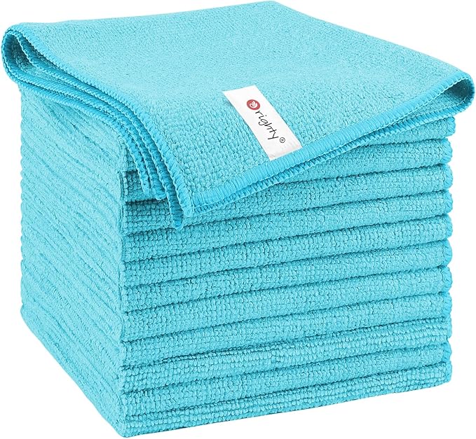 Orighty Microfiber Cleaning Cloth, Cleaning Rags, 12 Pack, 12x11 in, Blue | Microfiber Towels for Cars, Soft Highly Absorbent Rag, Lint Free Cloths for Car Care, House, Kitchen
