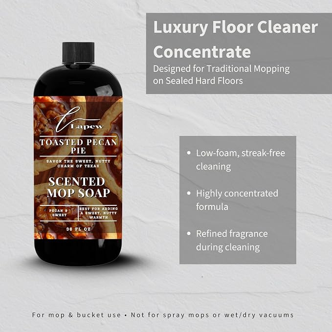 Lapew Toasted Pecan Pie Scented Mop Soap - Luxury Floor Cleaner Concentrate for Mopping Tile, Laminate, Vinyl & Hardwood | Streak-Free, Low-Foam | 36 oz