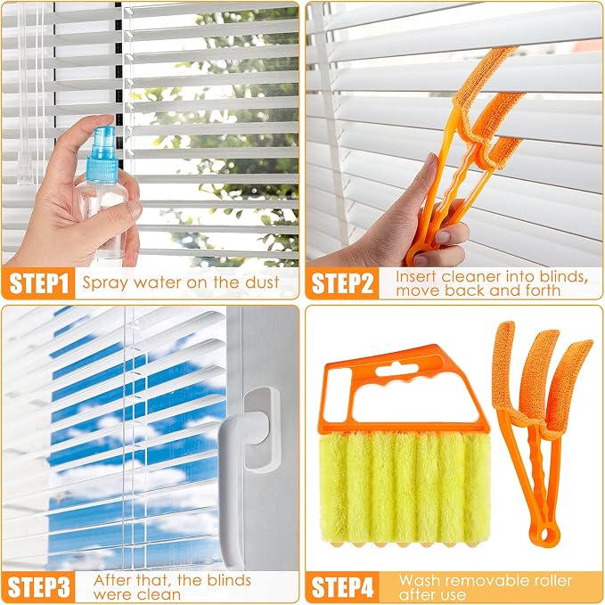 4 Pcs Window Venetian Blind Cleaner Duster Tool 7 Finger Blind Rush and Shutter Cleaner Brush Hand-held Window Shutter Air Conditioner Duster for Dirt(Yellow, Orange)