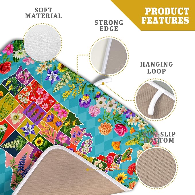 Flower Map Dish Drying Mat American Floral Decoration Coffee Mat for Kitchen Counter