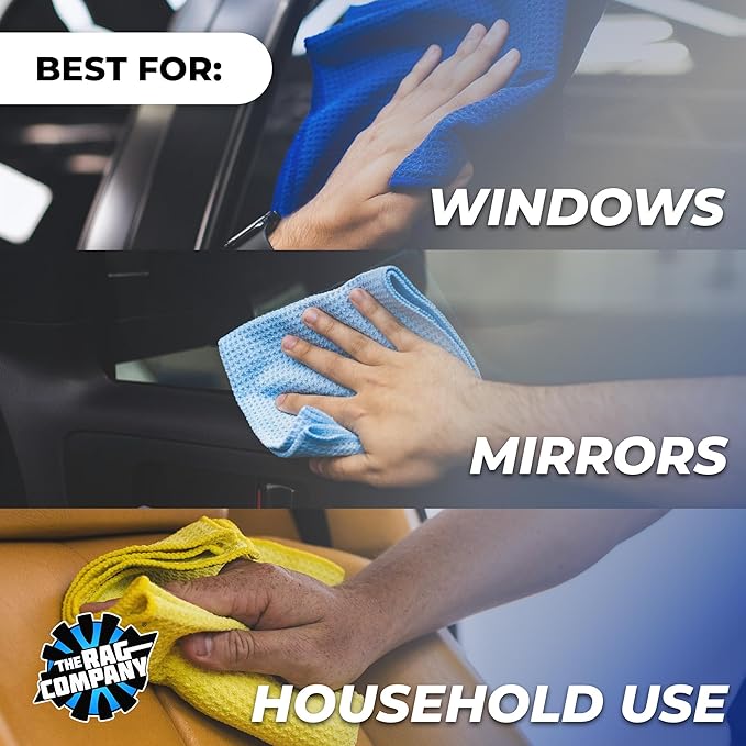 The Rag Company - Standard Waffle Weave Microfiber Towels (2-Pack) Detailing, Window, Glass and Drying, Wax & Polish, Lint-Free, Streak-Free, 370gsm, 16in x 24in, Royal Blue