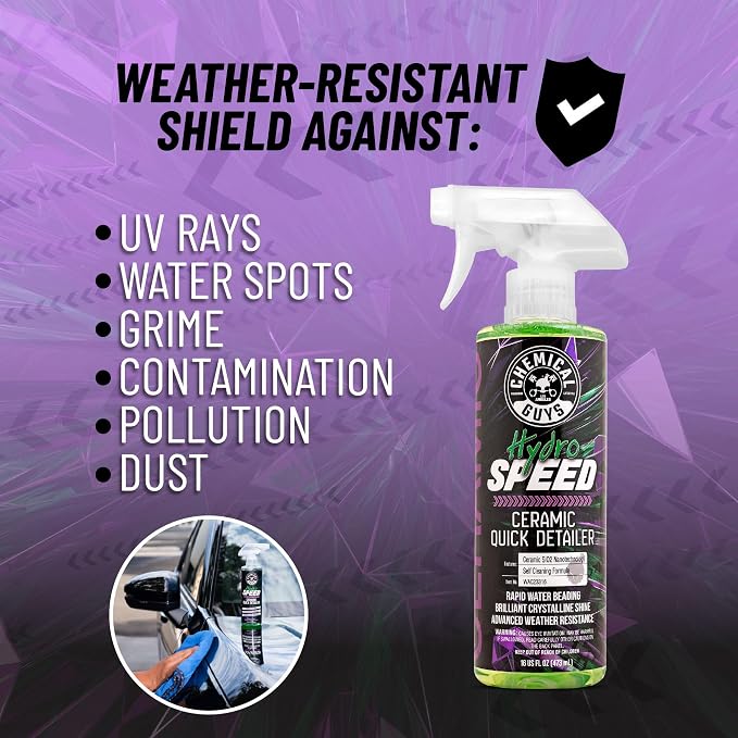 Chemical Guys, HydroSpeed Ceramic Quick Detailer Spray, Slick Gloss, 16 oz | Ceramic polymers boost gloss, slickness and water beading, tops up coatings and wax on paint, glass and wheels
