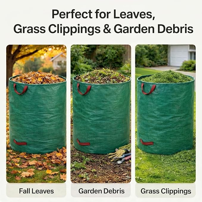 Professional 4-Pack 132 Gallon Gardening Bags for Lawn Yard, Extra Large Reusable Leaf Bags, Waste and Trash Container | Extra Large Garden Waste Bags for Lawn Cleanup, Holds Leaves, Grass Clippings with Durable Reusable Design