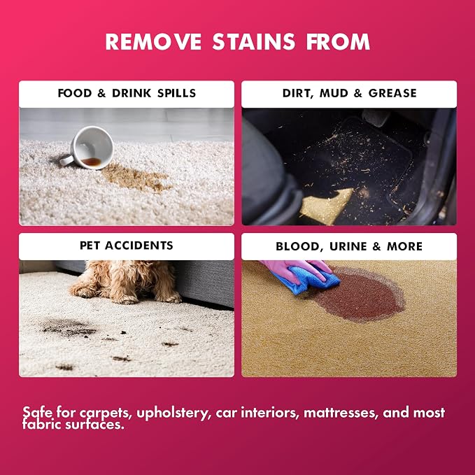 Carpet Spot & Upholstery Stain Remover – Fast Acting, Powerful Cleaner for Oil, Grease, Dirt, Coffee, Urine & More – Ideal for Car Interiors, Fabrics, & Carpets – Made in the USA