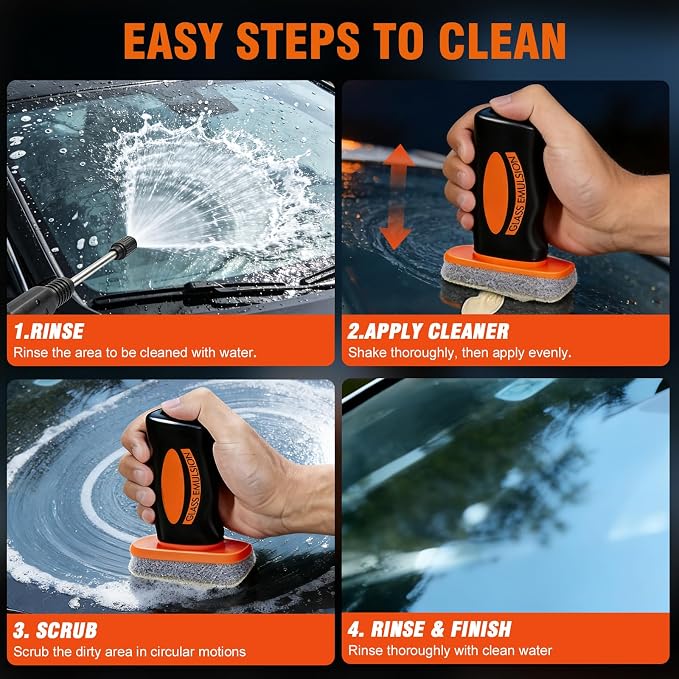 Glass Emulsion Cleaner & Glass Oil Film Remover for Cars – Roll-On Glass Guard with Brush, Removes Oil, Grease & Fog, Anti-Fog Windshield Cleaner for Clear Driving Visibility (Orange)