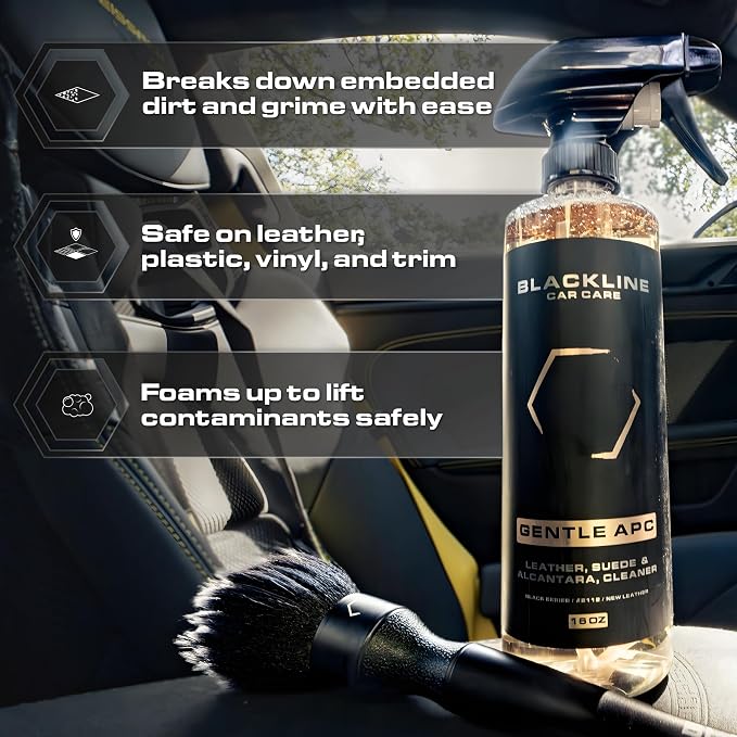Blackline Car Care - Gentle APC - Streak free total Interior Cleaner and Protectant, Safe for Cars, Motorcycles & More. Leather upholstery cleaner - Interior car fabric cleaner (64 Fl Oz)
