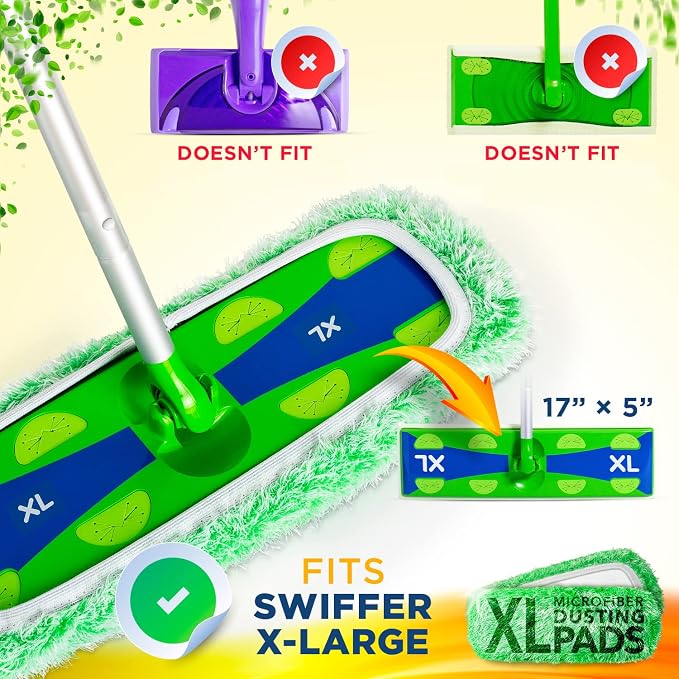 VanDuck Reusable Microfiber Dust Mop Refills for Swiffer XL Mops, 2 Pack | Mop not included, extra large duster covers, pet hair mopping cloths, dust replacement pads