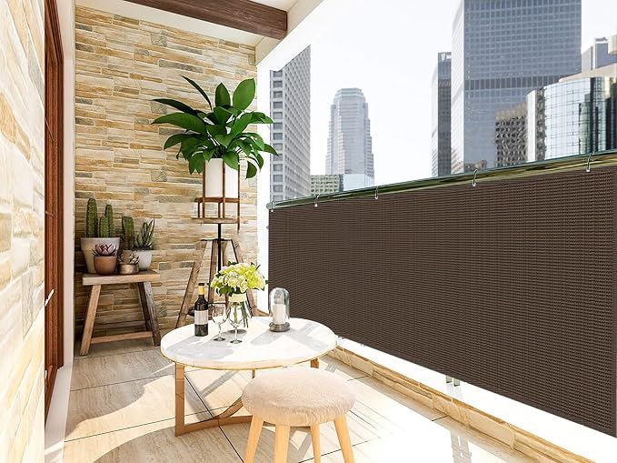 LOVE STORY 3.3' x 19.7' Balcony Privacy Screen Cover for Apartment, Brown | HDPE Fabric, 95% UV Block, Fence Cover for Patio Deck, Railing Screen for Porch, Privacy Protective, Custom Size Available