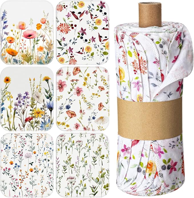 18 Pack Reusable Cleaning Cloths Washable Cotton Kitchen Dish Towels for Home Party Supplies Bulk, 9.84x11.81in (Wildflowers)