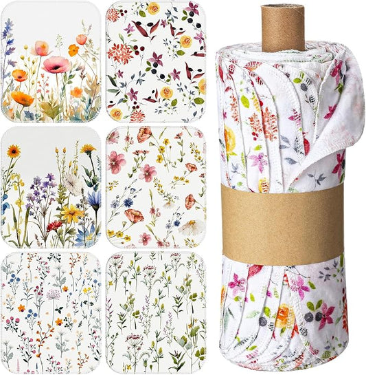 18 Pack Reusable Cleaning Cloths Washable Cotton Kitchen Dish Towels for Home Party Supplies Bulk, 9.84x11.81in (Wildflowers)