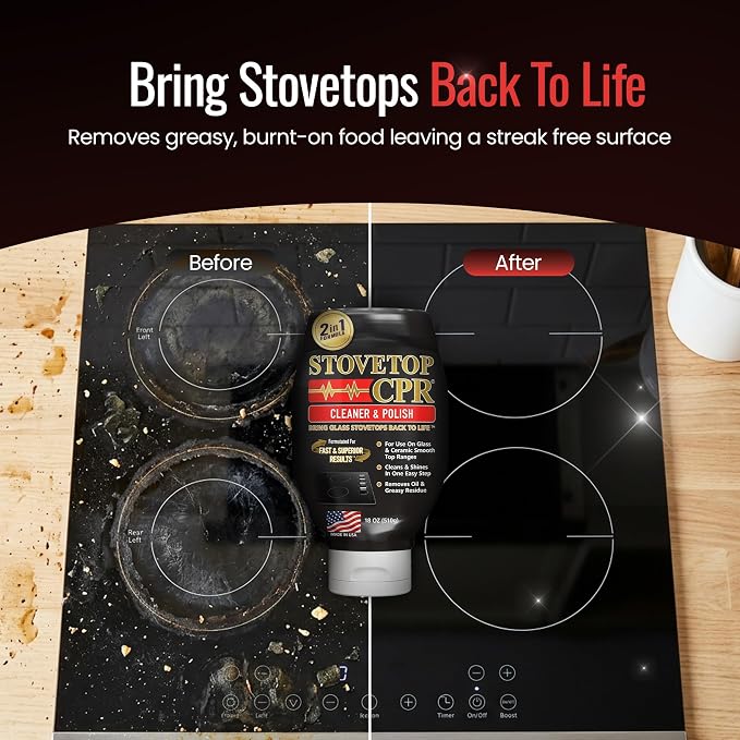 Stovetop CPR 2-in-1 Glass Stovetop Cleaner and Glass Polish(18oz) + Scrapper Blade-Ceramic Top Stove Cleaner, Oven Top, Cooktop, Electric Stove Ceramic