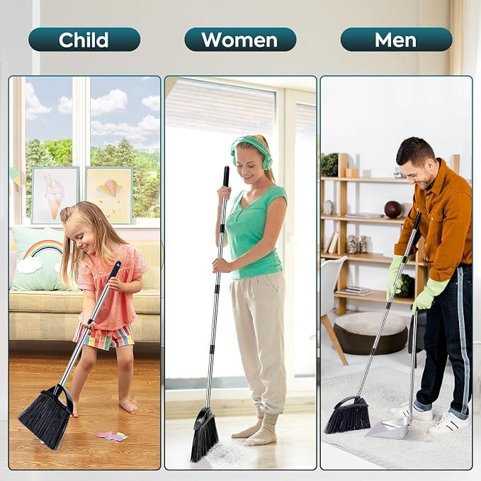 Dust Pans with Long Handle - 35”Heavy Duty Metal Upright Stand Up Dustpan | Long Handled Dustpans with Adjustable Handle,Stainless Steel Dust Pan for Home,Outdoor,Office,No Tool-Snap&Lock in 3 Seconds