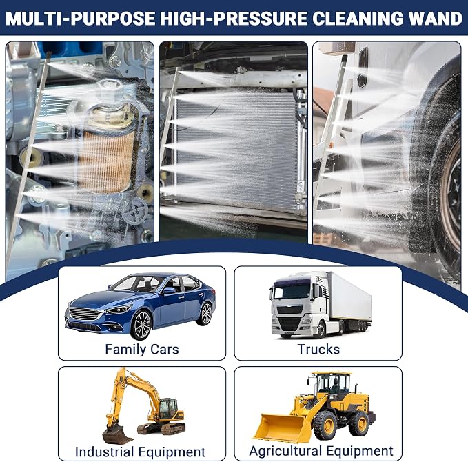 47'' 24'' Radiator Cleaning Wand Set Stainless Steel Radiator Washer | Ultra Slim Radiator Cleaning Tool Kit 4/1 Quick Connector 180° Swivel Head For Cars, Trucks, RVs, AC Condenser