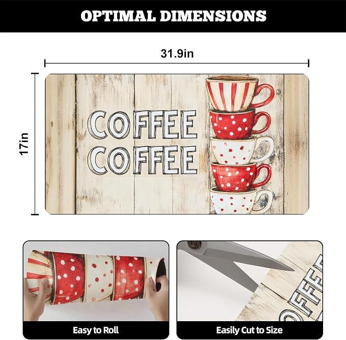 Dish Drying Mat Large Coffee Mat Absorbent Drying Mat for Kitchen Counter Coffee Bar Accessories 32"x 17", Vintage Wood Grain 1