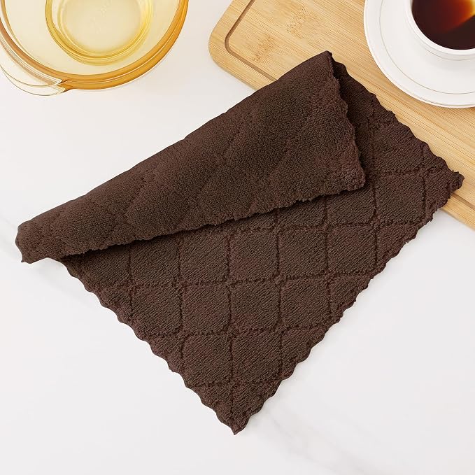 Homaxy 24 Pack Kitchen Dish Cloths (10 x 10 Inches, Brown), Super Soft and Absorbent Coral Velvet Dish Towels, Nonstick Oil Fast Drying Microfiber Cleaning Cloth, No Lint Household Dishcloths