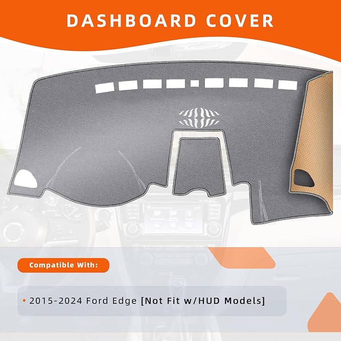 Dashboard Cover Dash Mat Fit for Fo-rd Edge 2024-2015 (Without HUD Models),Car Dash Board Mat Anti-Glare Carpet,Non-Slip Pad Sunshield Protector (Grey)