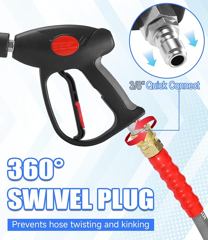 M MINGLE Swivel Pressure Washer Gun, 40 Inch Power Washer Wand with 3/8" Quick Connect, 4000 PSI High Pressure Spray Gun for Car Wash, 5 Nozzle Tips