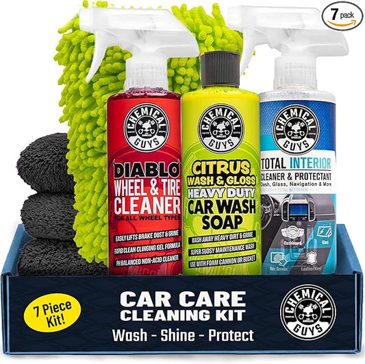 Chemical Guys, 7-Piece Car Cleaning Kit, Wash, Wheel & Interior Cleaners | Everything a first-time detailer needs for a full inside-and-out clean without buying pieces one at a time