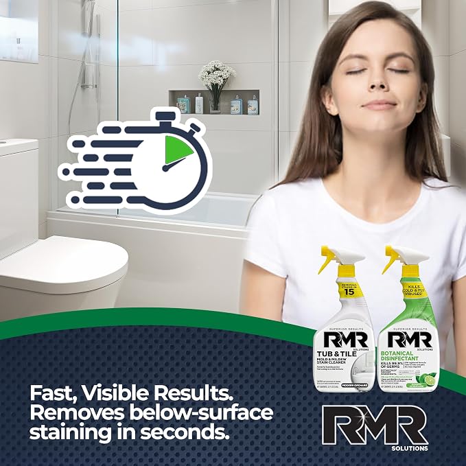 RMR Germ & Grime Guard Bundle – Tub & Tile Mold & Mildew Stain Remover + Botanical Disinfectant Cleaner, 2-Step Bathroom & Home Cleaning for Tile, Grout, Shower, Counters & More, 2–32 Oz Bottles