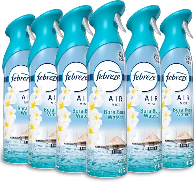 Febreze New & Improved Air Mist Bora Bora Waters, Air Freshener, Home and Kitchen Essentials, Odor Fighting Room Spray (Pack of 6)