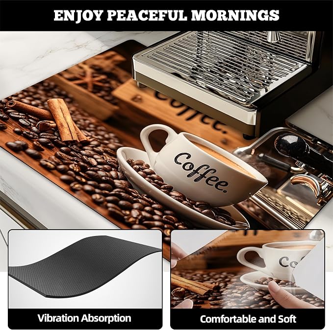 Dish Drying Mat Large Coffee Mat Absorbent Drying Mat for Kitchen Counter Coffee Bar Accessories 32"x 17", Coffee and Beans 2