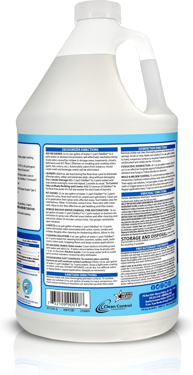 OdoBan Disinfectant Concentrate and Odor Eliminator, Made in the USA, Fresh Linen Scent, 2 Gallons