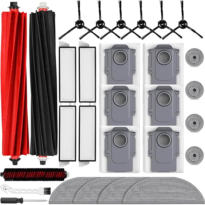 29PCS Accessories Kit for Roborock S8 Max/MaxV Ultra Robot Vacuum | 2 Main Brushes, 6 Dust Bags, 4 Mop Cloths, 4 Edge Mop Cloths, 4 Filters, 6 Side Brushes, 1 Self-Main Brush, 2 Tools