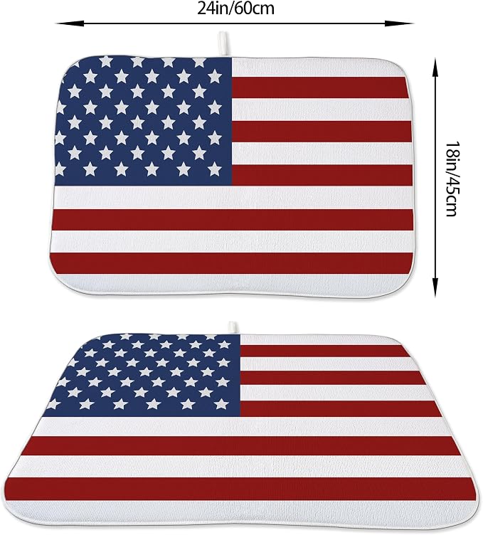Memorial Day Dish Drying Mats 18x24 Independence Day Red American Flag Striped Star Drying Mats Patriotic Outdoor Decoration Absorbent 4th Of July Drying Pad for Counter Kitchen Dining Room