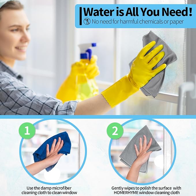 Microfiber Cleaning Cloth, 12 Pack Window Glasses Cleaning Cloth, Reusable Lint-Free Streak Free Polishing Cloth Wipes for Stainless Steel, Eyeglasses, Mirrors, Screens & Lenses,12"*12" Grey