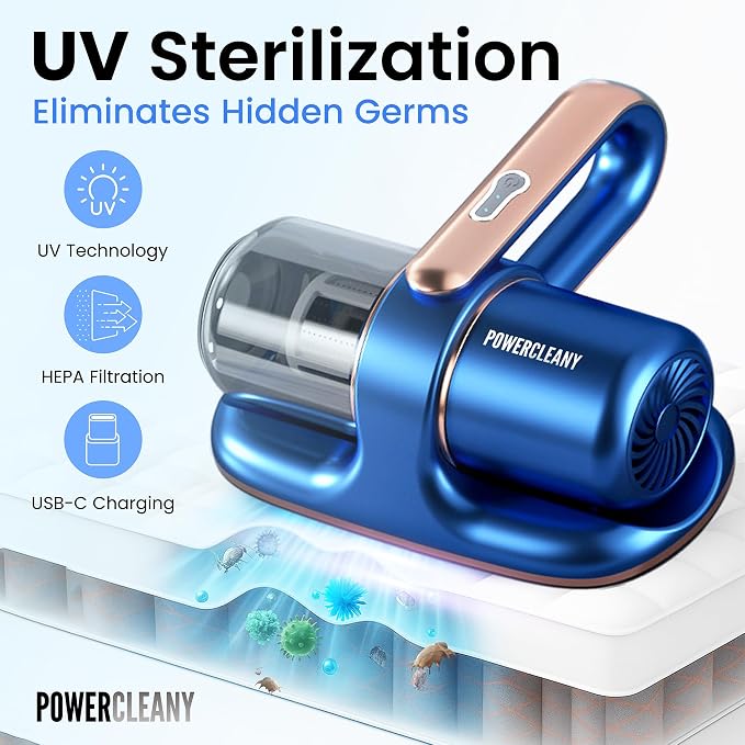 Cordless Mattress Vacuum Cleaner with UV Light, 13KPa Handheld Bed and Sofa Vacuum for Upholstery, HEPA Filter, Ideal for Couches, Cribs, and Furniture, Bed Cleaner, (White)