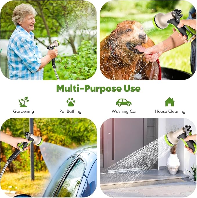 Unywarse Garden Hose 125ft, Stainless Steel Heavy Duty Water Hose with 10 Function Nozzle Flexible, Lightweight, No-Kink, Pet Proof, Puncture Proof Metal Hose for Yard, Outdoor