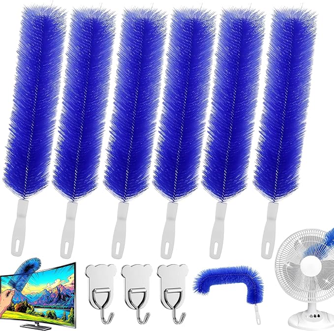 Bendable Microfiber Head, Reusable Dust Remover, 2026 Upgrade Fan Cleaner Brush, Bendable Microfiber Duster Washable Fans Cleaning Brush for Blind, Cobweb, Air Vents Cars Curtains (Blue*6)