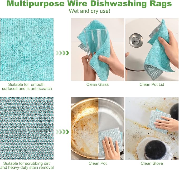 Jeymei Non Scratch Wire Dishcloth,Multipurpose Wire Dishwashing Rag,10PCS | Stainless Steel Cleaning Cloths for Kitchen,Dish Cloths for Washing Dishes,Reusable Diamond Weave Steel Wool Scrubber Cloth