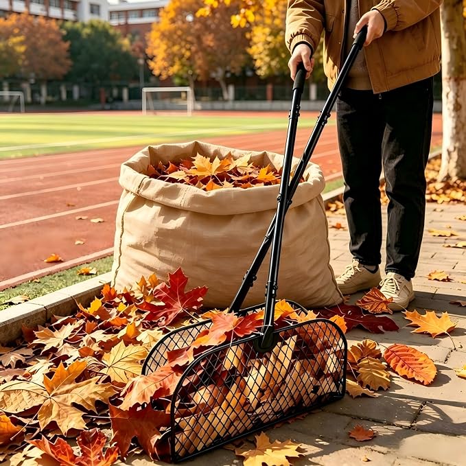 Long Handle Metal Leaf Grabber Rake, Lightweight Leaf Collector for Yard Work, No Bending, Easy Assembly, Labor-Saving Leaf Grabber for Lawn Shrub Debris, Grass & Yard Garbage Cleaning