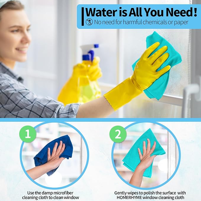 Microfiber Cleaning Cloth - 10 Pack Glasses Cleaning Cloth, 16" x 14" Window Cleaning Rags, Streak Free Lint Free Polishing Cloths Wipes for Eye Glass, Stainless Steel, Windshield, Turquoise