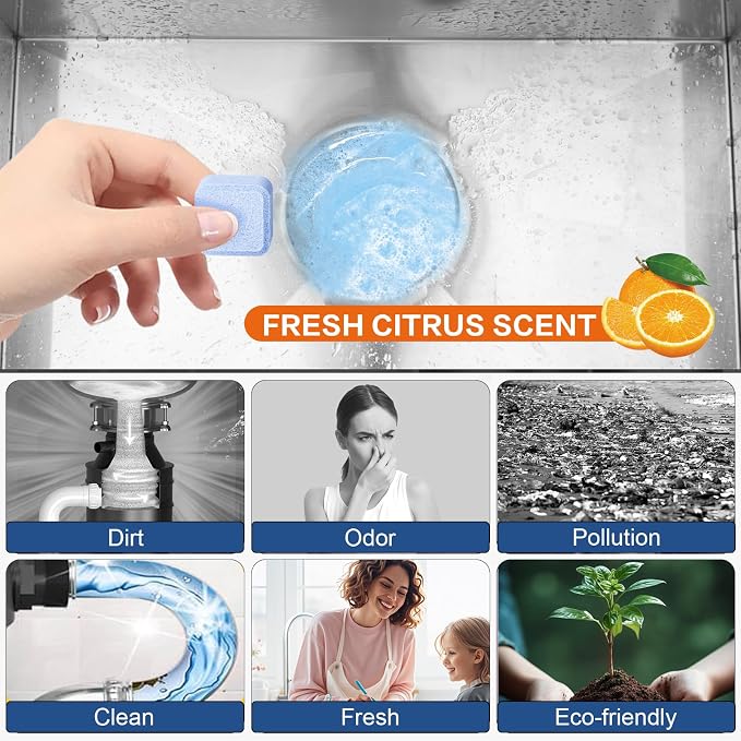 Treeroot Garbage Disposal Cleaner and Deodorizer Tablets, 30 Pack Blue Foaming Cleaning Tablets, Citrus Scent Disposal Cleaner for Kitchen Sink, Drain Cleaning and Odor Control, 15-Month Supply